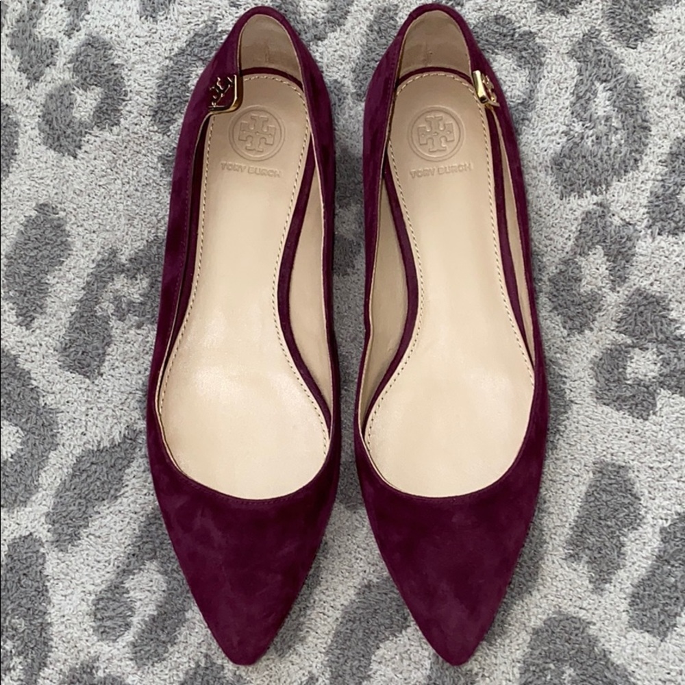 Tory Burch Pointed Flats Suede Port Burgundy 8